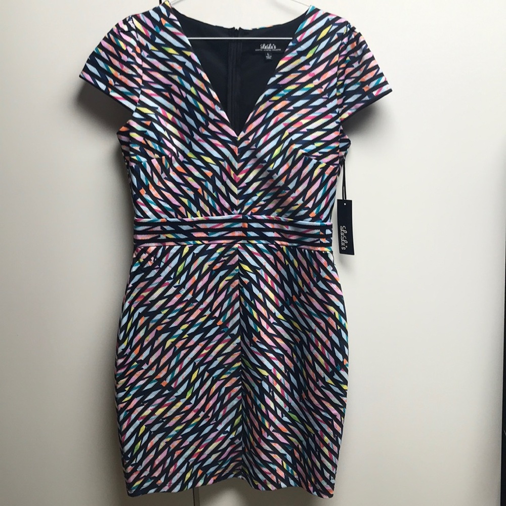 Multi colored striped v neck mini dress